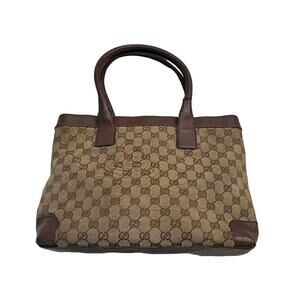 GUCCI GG Monogram Canvas Tote Brown Leather Bag Purse EXCELLENT CONDITION | COA